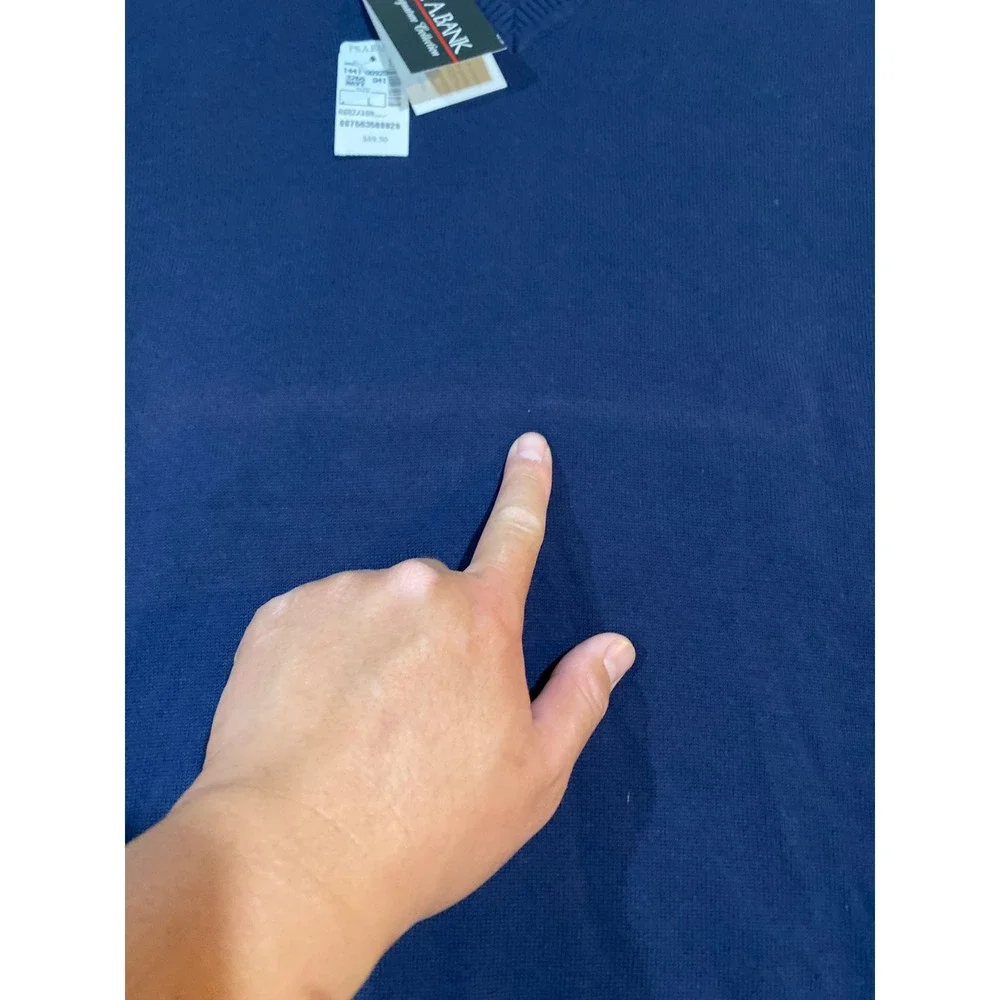Jos A Bank Signature Collection Navy Blue Pima Cotton V-Neck Sweater Vest Mens L